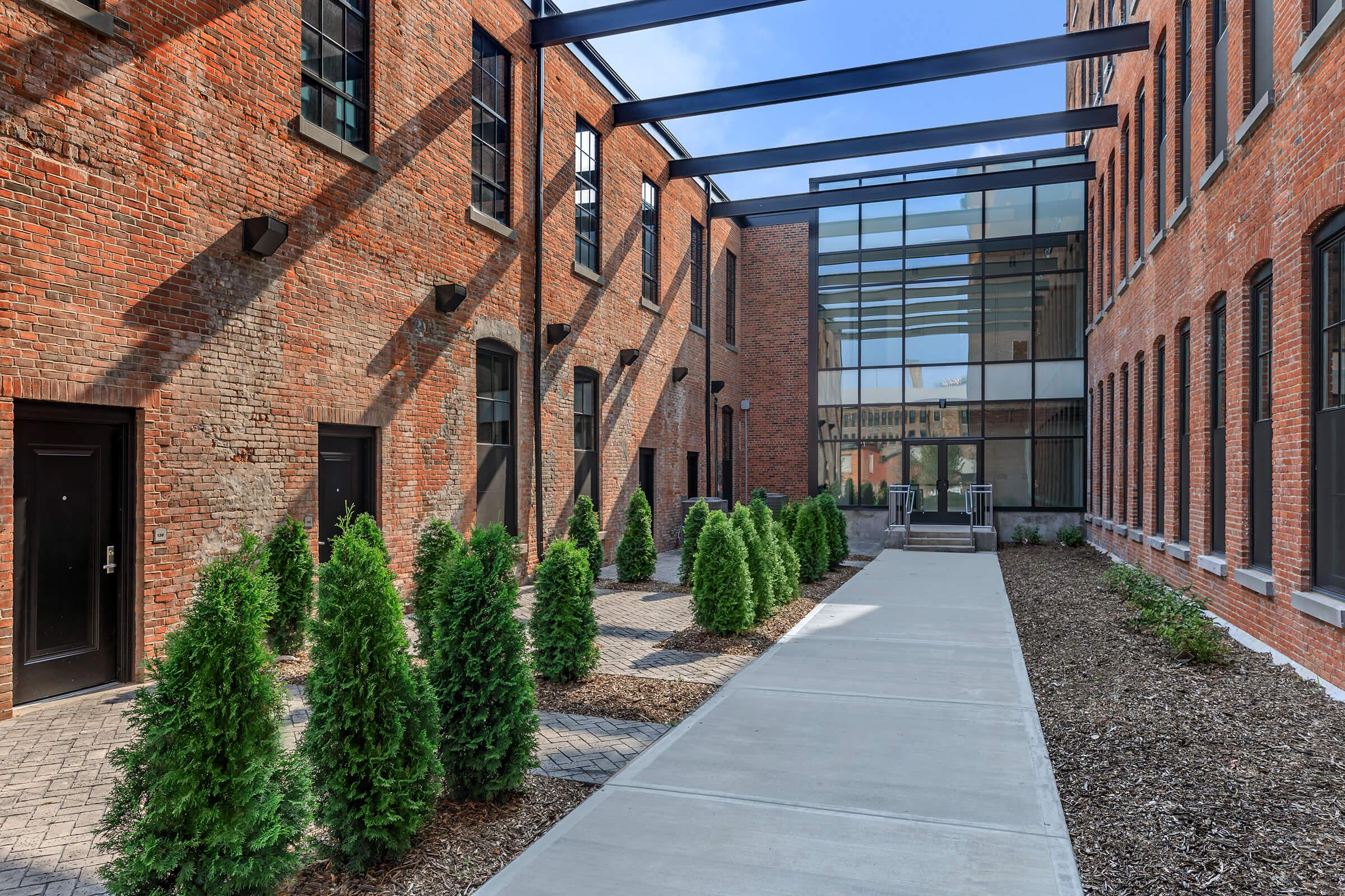 a view of a stone building