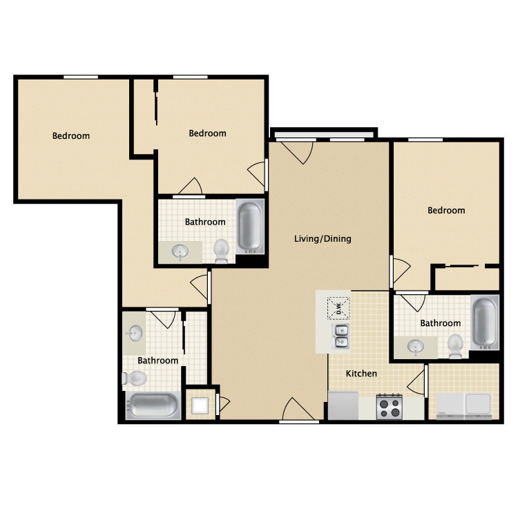 Floor plan image of 3 Bed 3 Bath