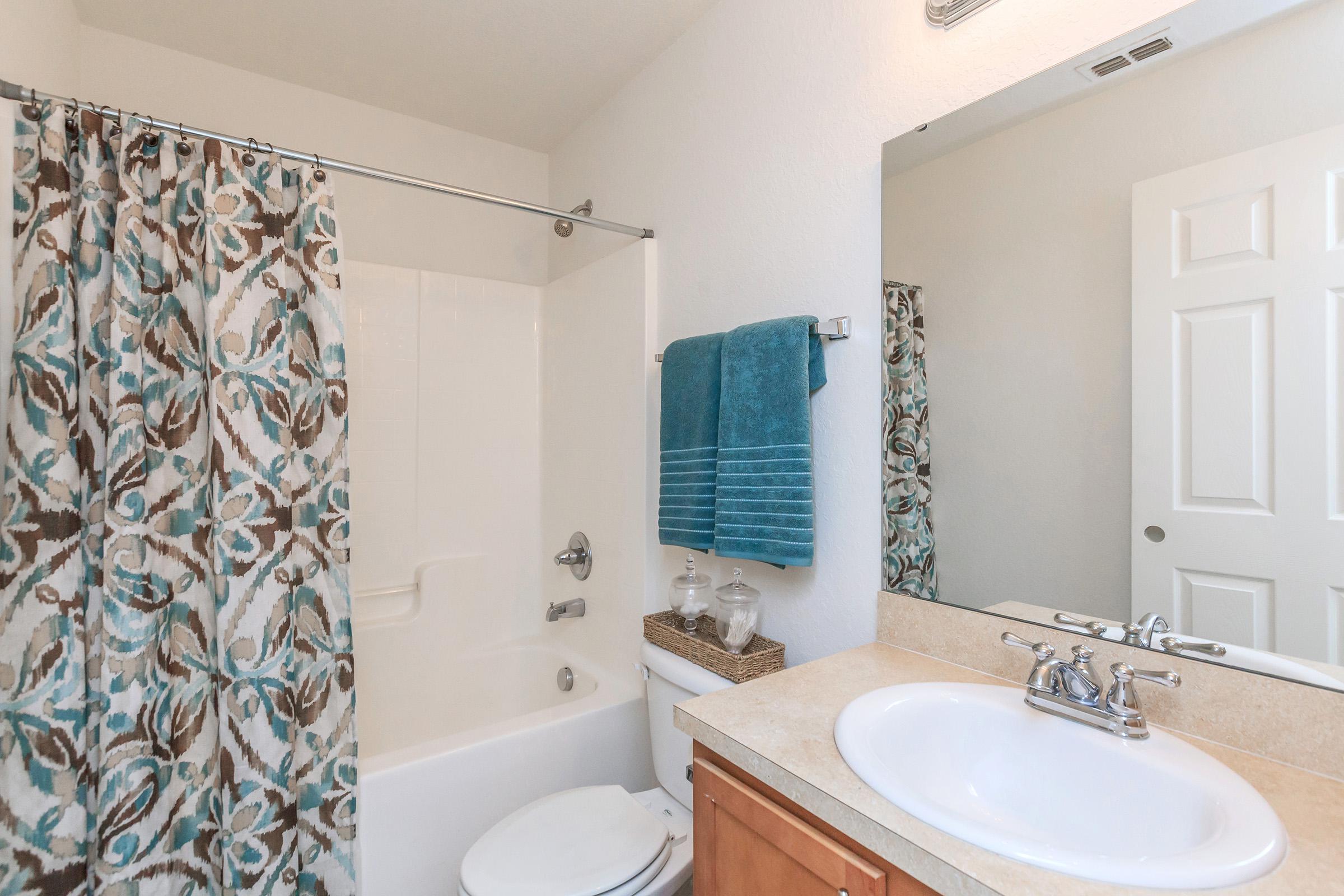 a double sink and large mirror
