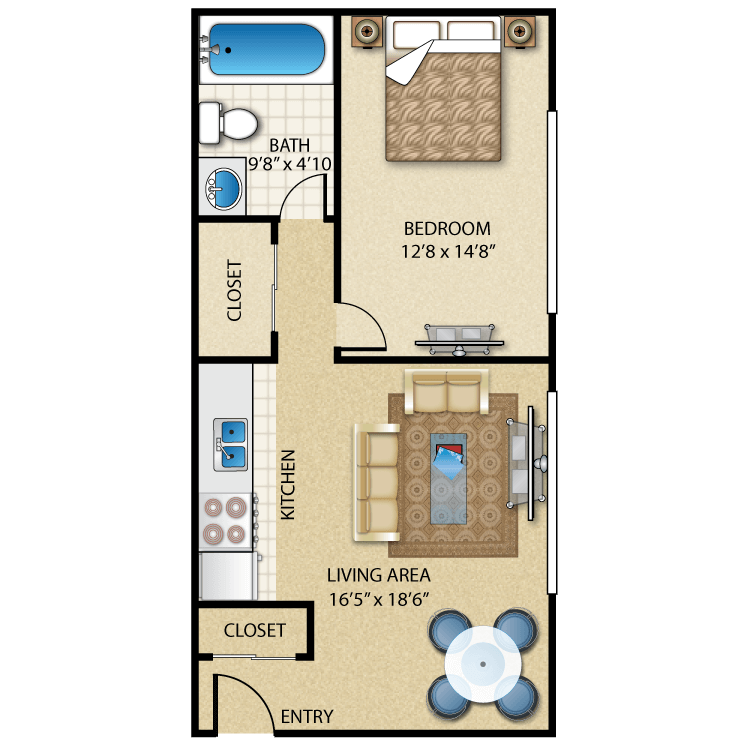 Floor plan image of 1 Bed 1 Bath - HUDSON