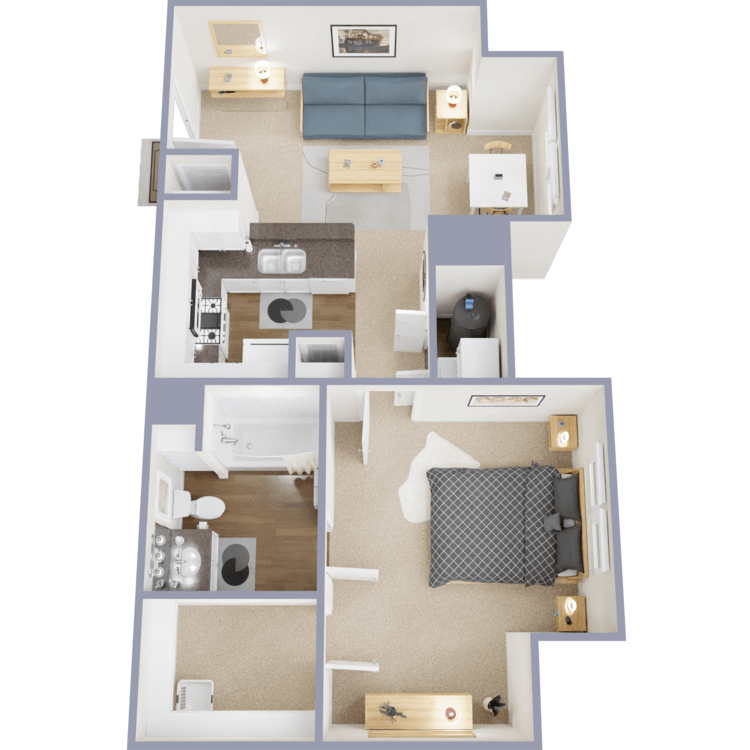 Plan 2, a 1 bedroom 1 bathroom floor plan.