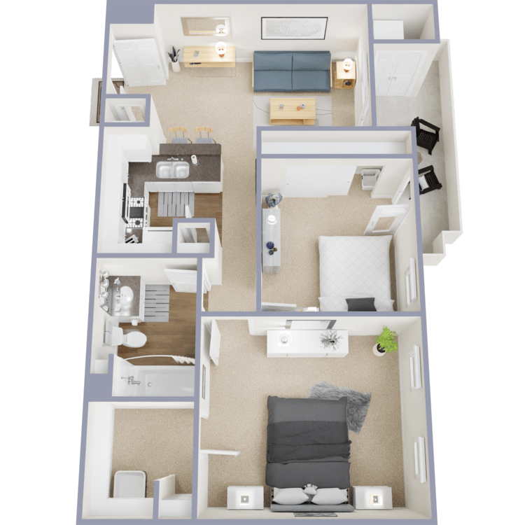 Plan 3, a 2 bedroom 1 bathroom floor plan.