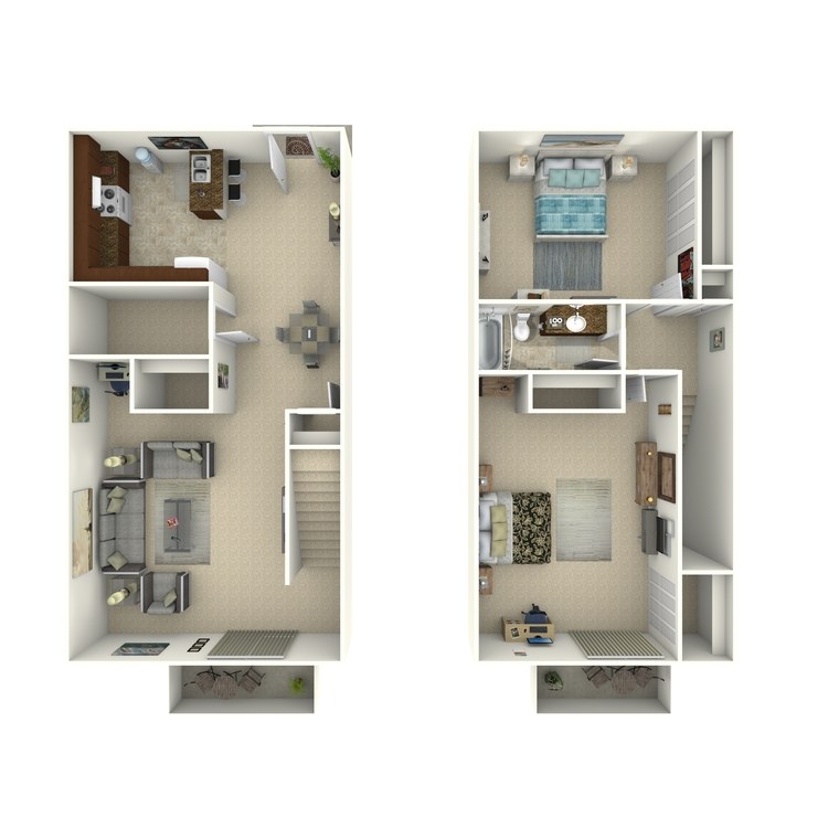 Floor plan image of 2 Bed 1 Bath TH