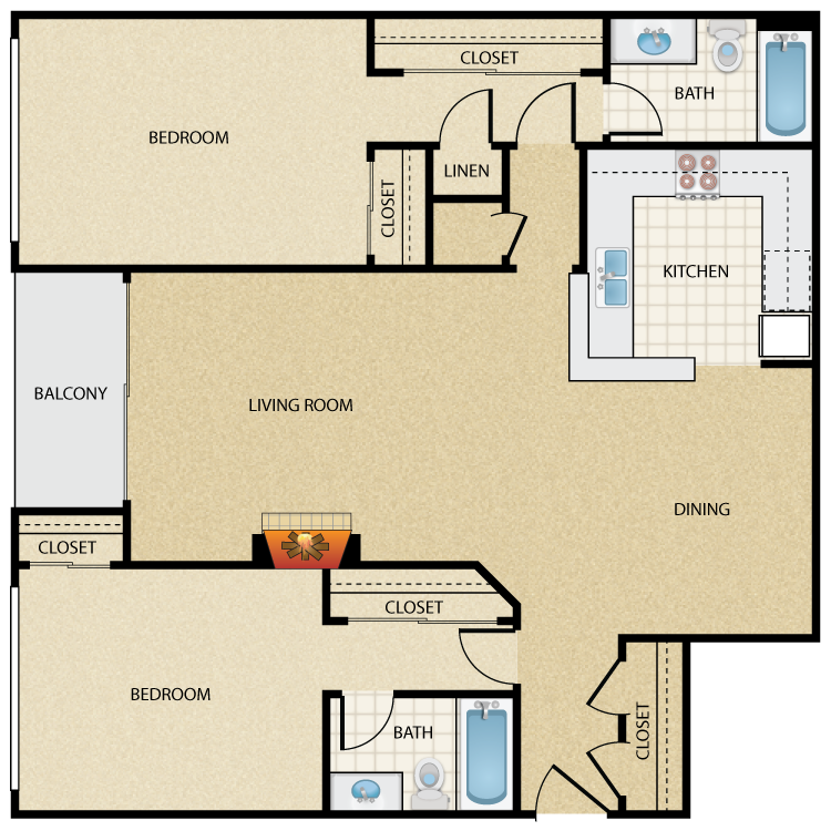 Floor plan image of Bergman 2 Bed 2 Bath