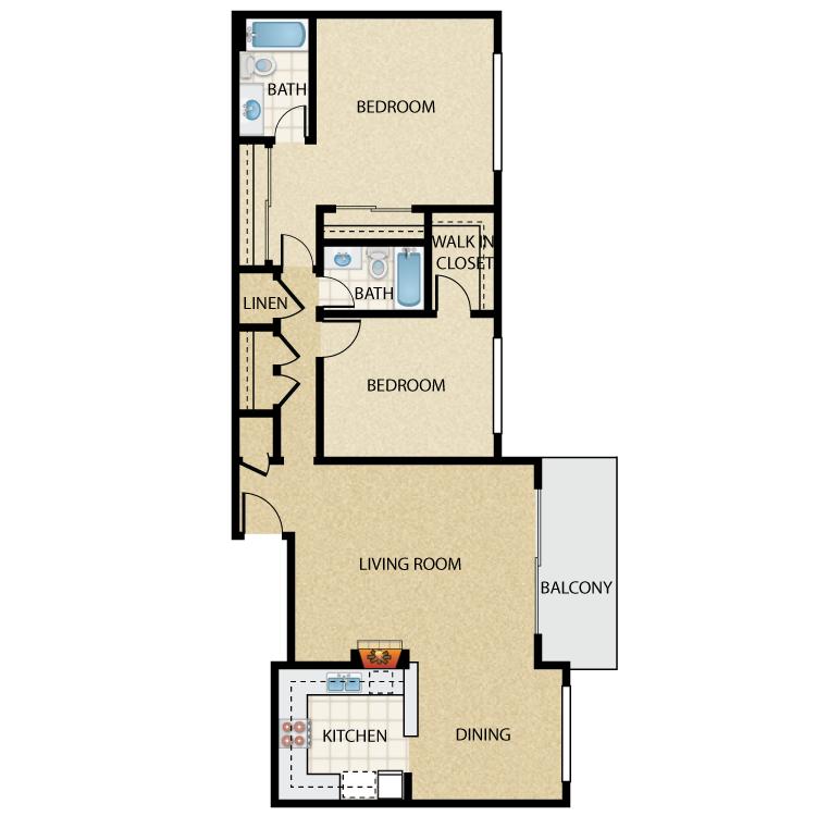 Floor plan image of Bogart 2 Bed 2 Bath