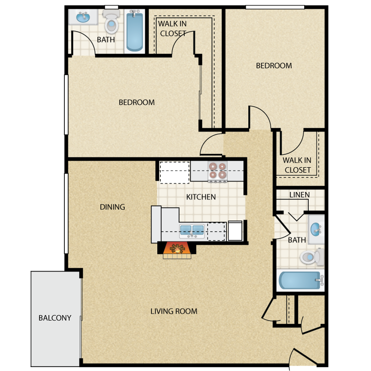 Floor plan image of Fairbanks Two Bedroom Two Bath