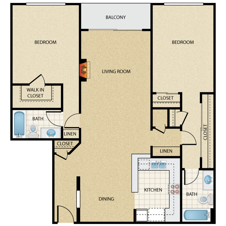Floor plan image of Monroe 2 Bed 2 Bath