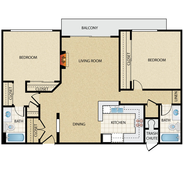 Floor plan image of Pickford Two Bedroom Two Bath
