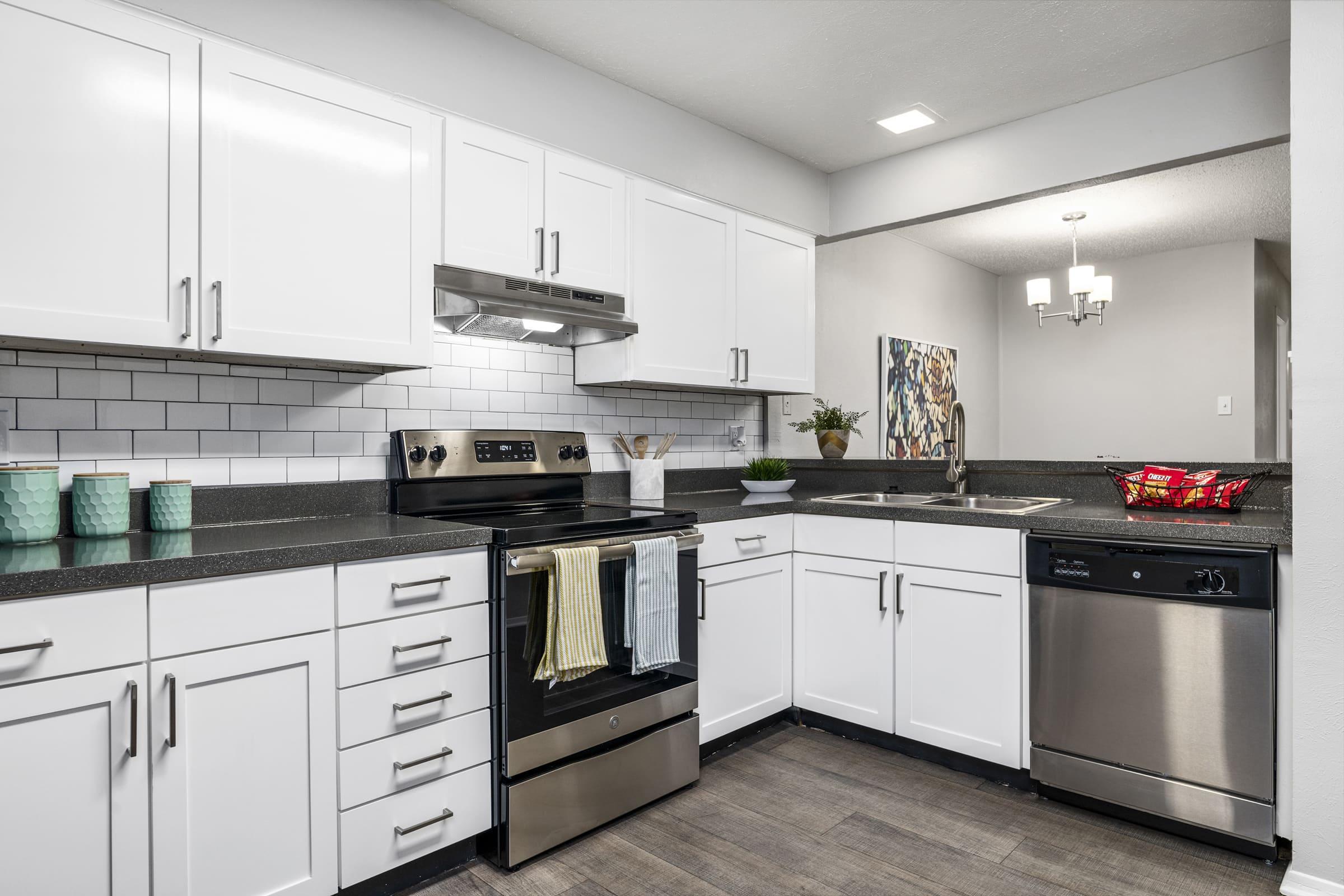 a kitchen with a stove sink and refrigerator