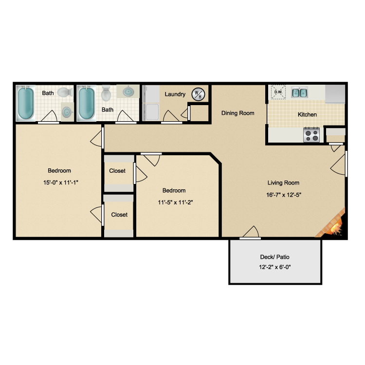 Floor plan image of 2 Bed 2 Bath A