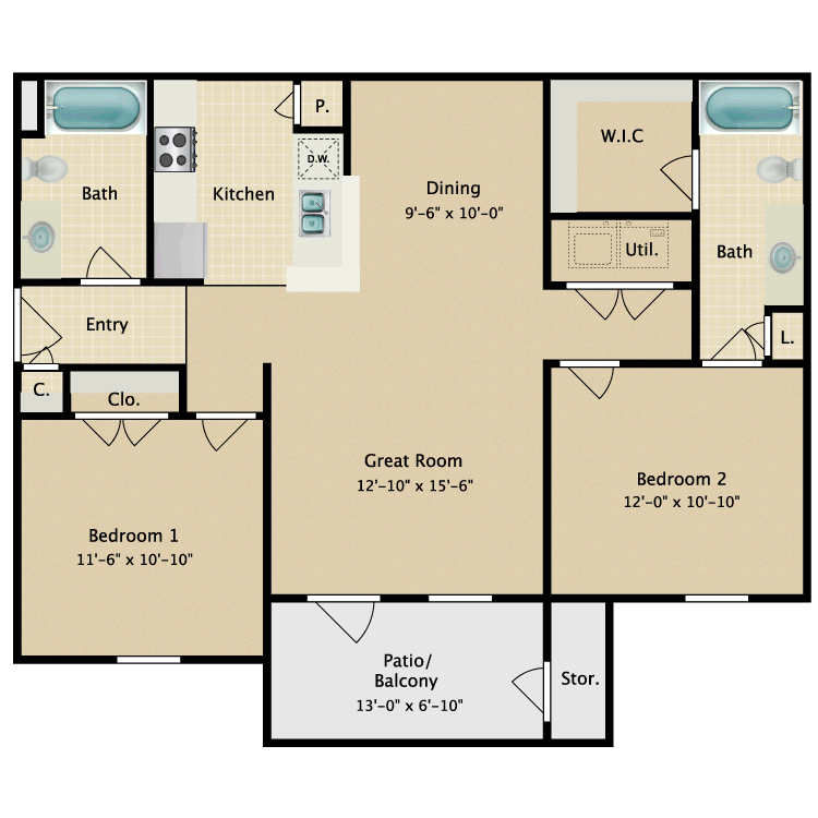 Floor plan image of 2 Bed 2 Bath