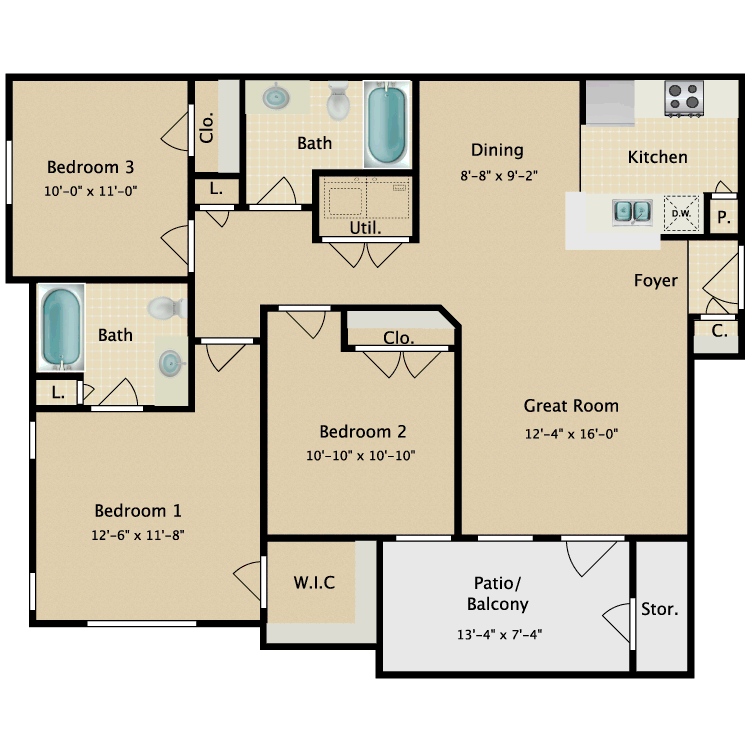 Floor plan image of 3 Bed 2 Bath