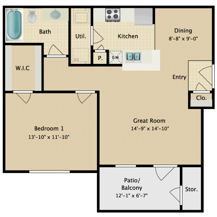 Floor plan image of 1 Bed 1 Bath
