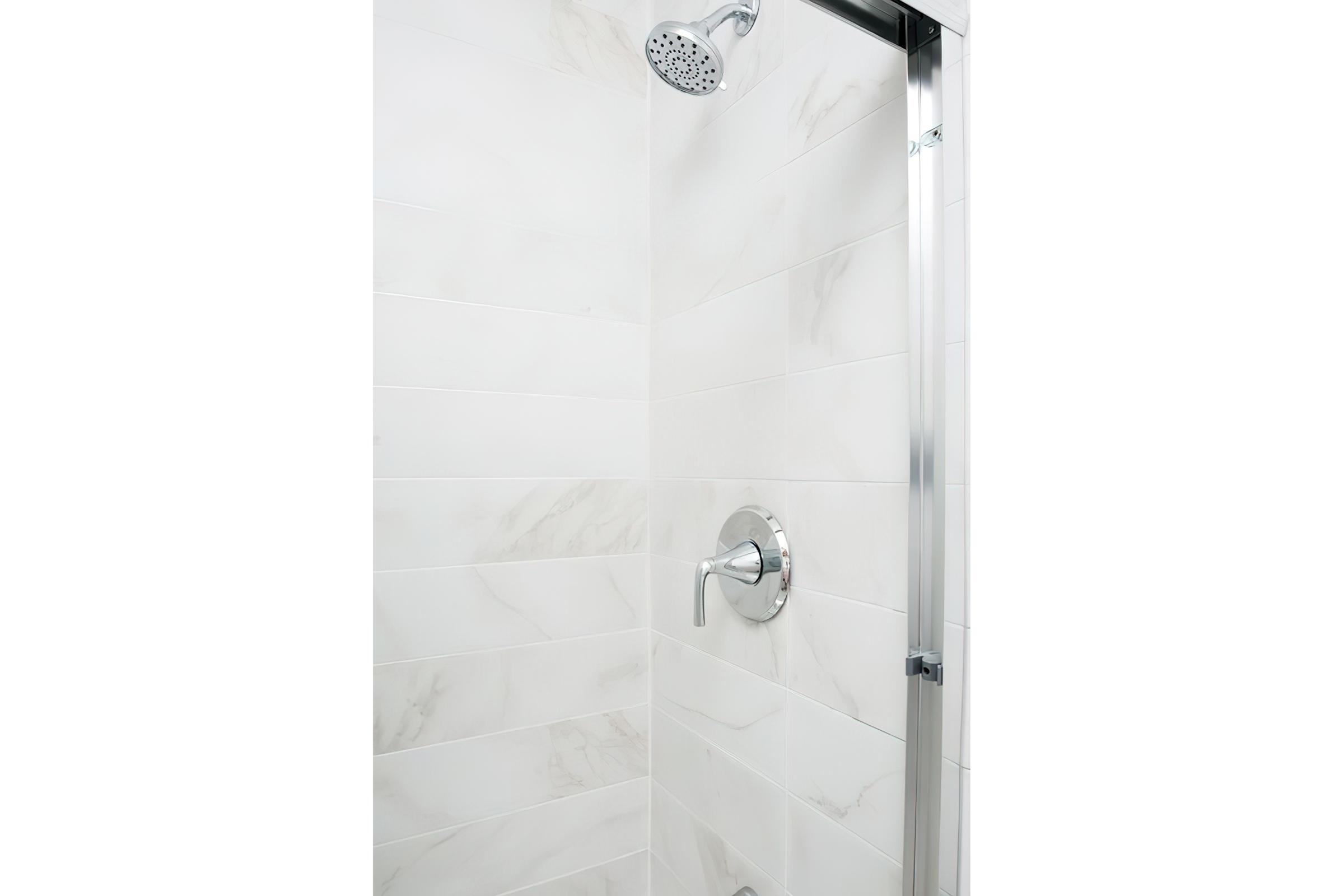 Shower with custom tile and silver finishes