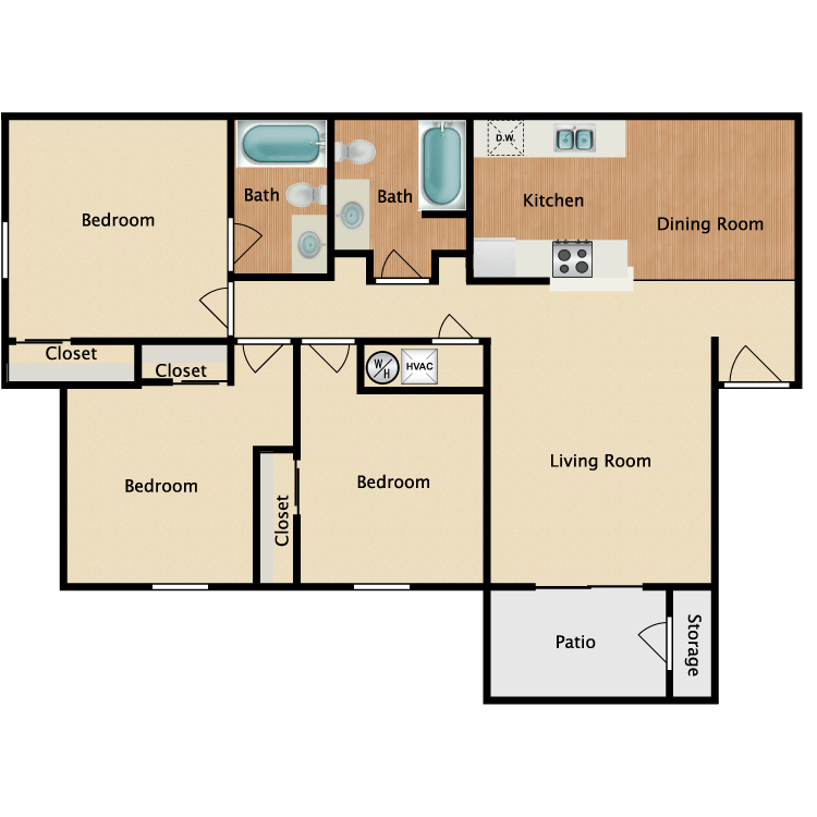 Floor plan image of 3 Bed 2 Bath