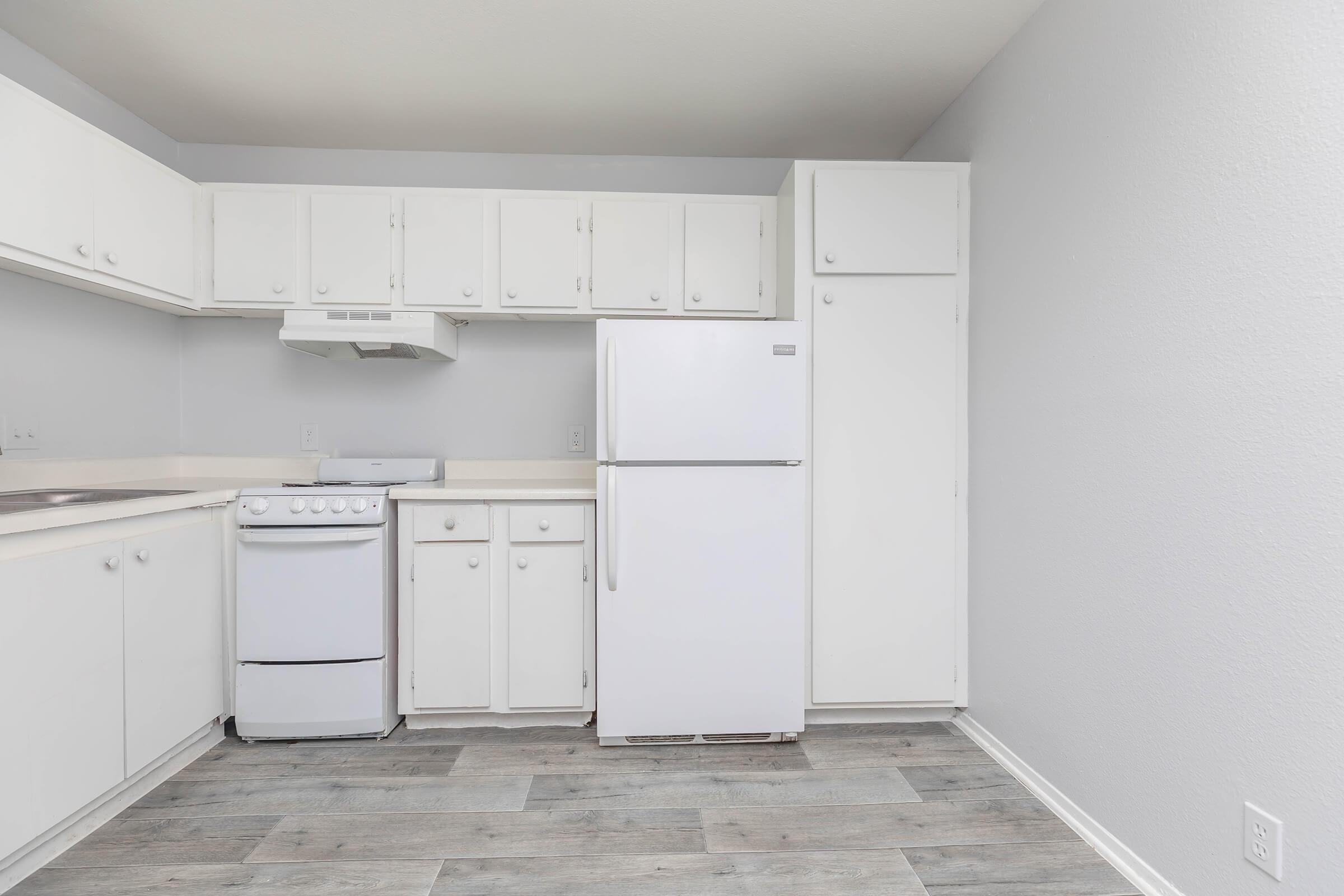 a kitchen with a stove and a refrigerator