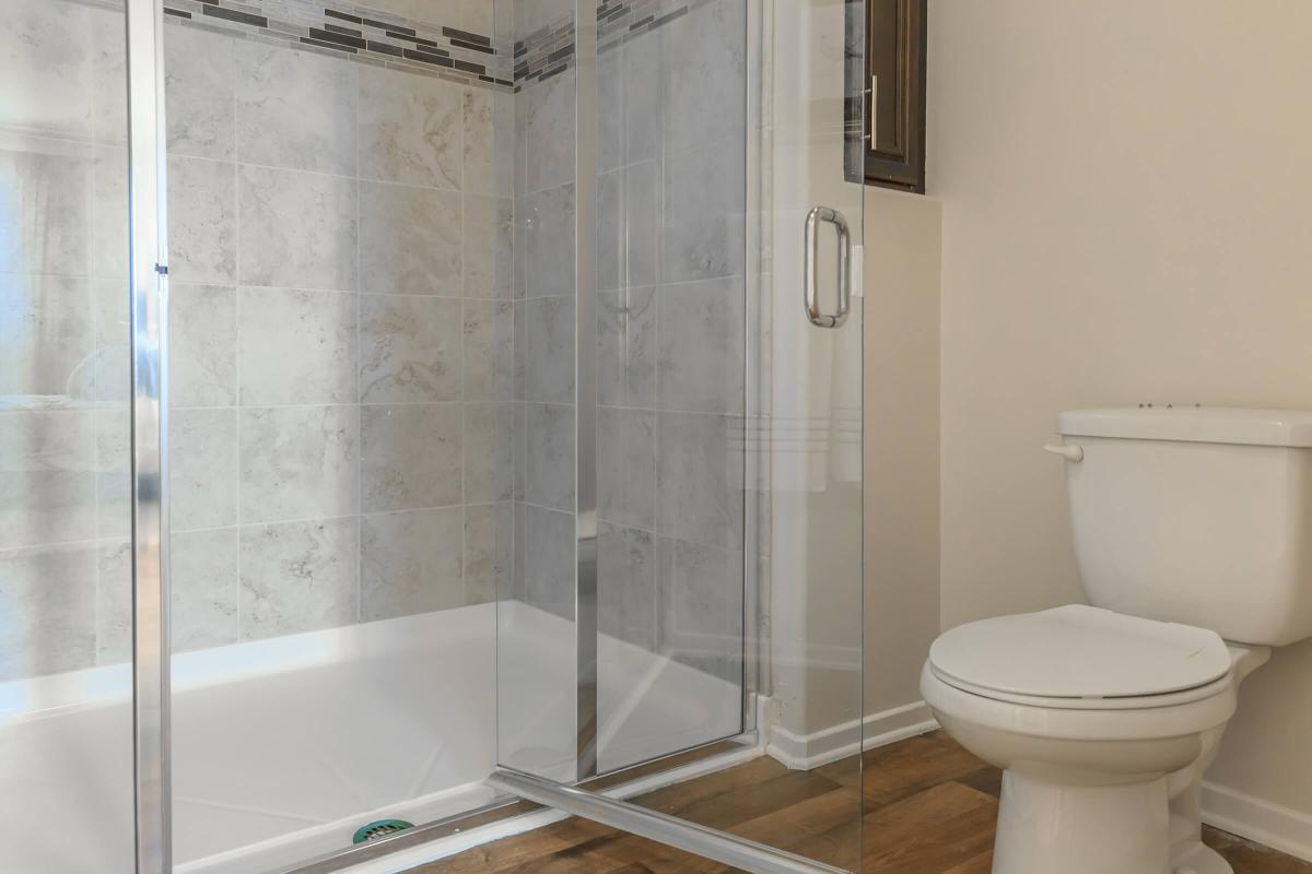 a clear glass shower door