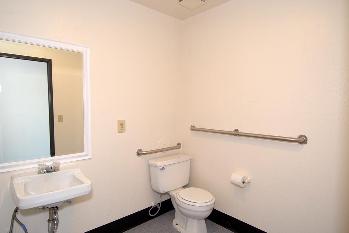 a white sink sitting under a mirror