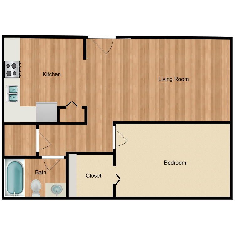 Floor plan image of 1 Bed 1 Bath A