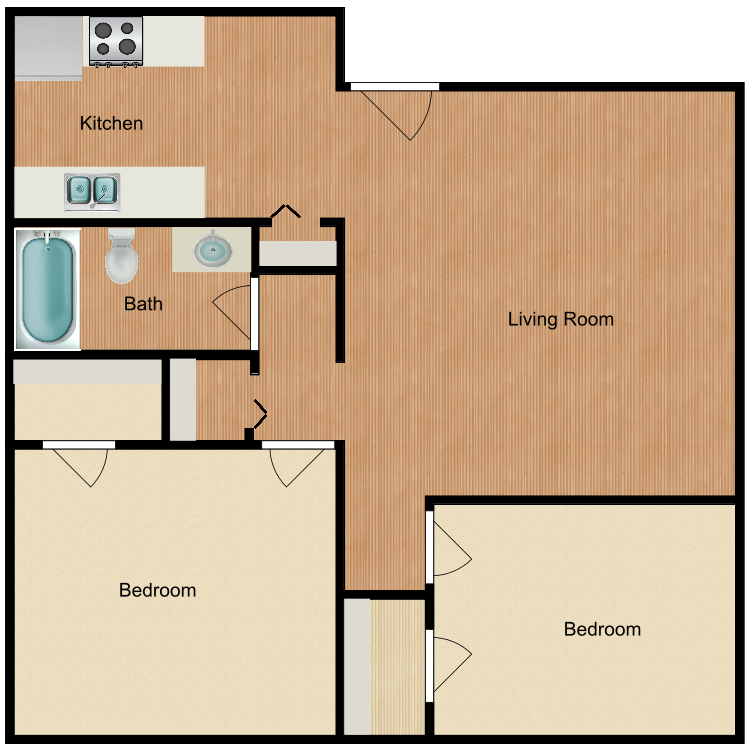 Floor plan image of 2 Bed 1 Bath