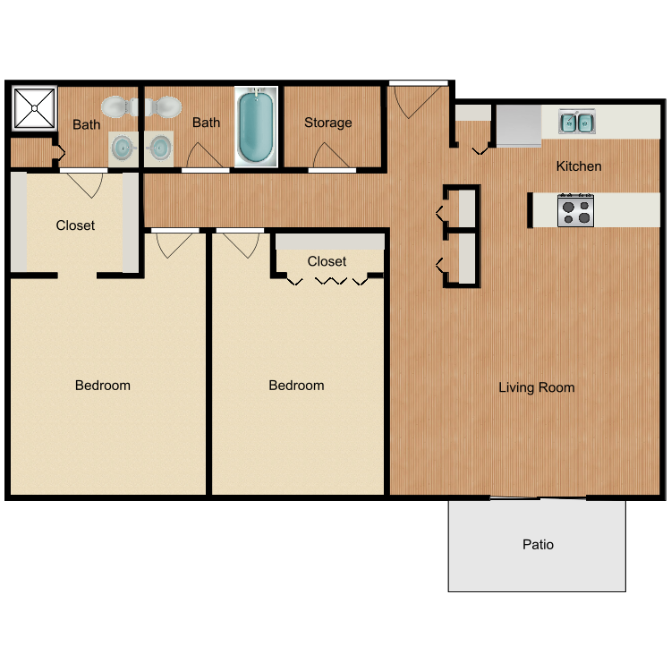 Floor plan image of 2 Bed 2 Bath