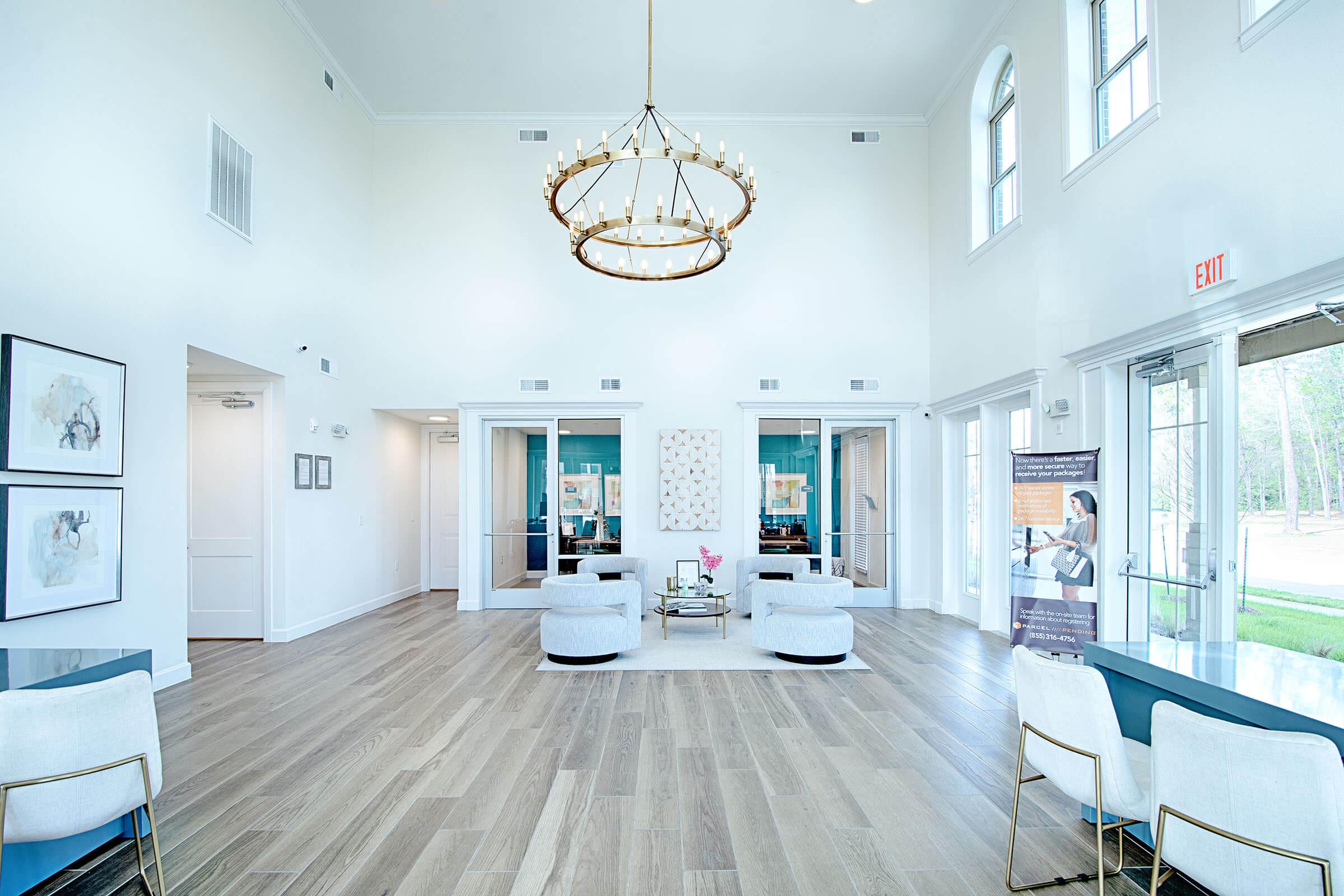 a room filled with furniture and a large window