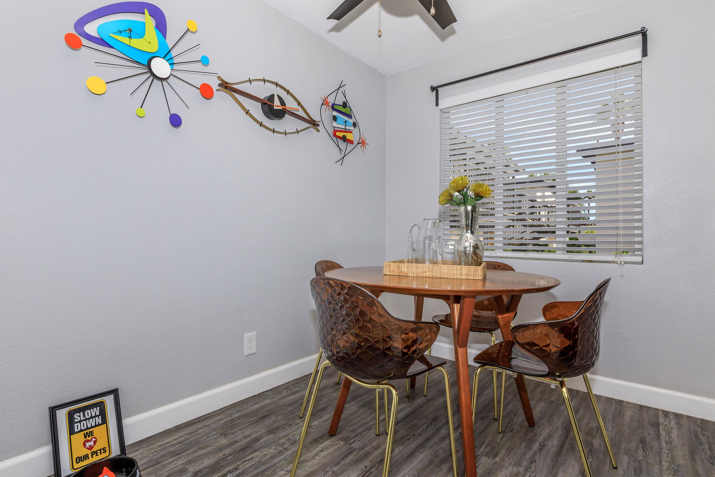 Our dinning room features custom window treatments.