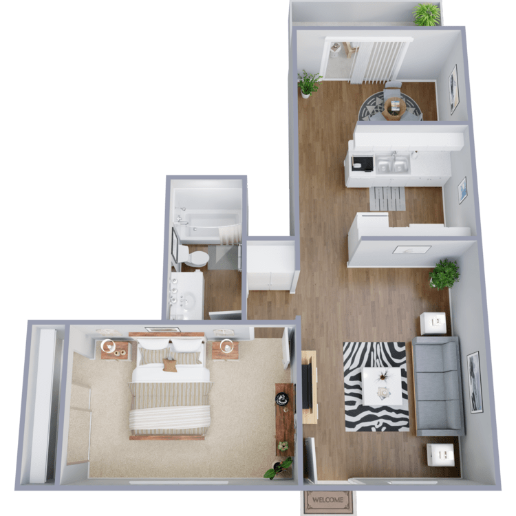 Plan A, a 1 bedroom 1 bathroom floor plan.