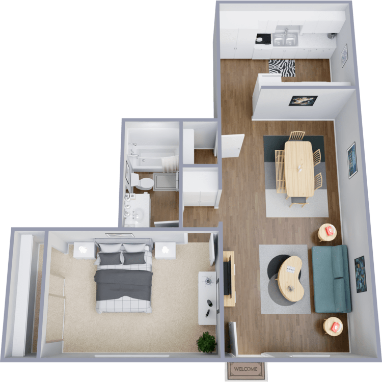 Plan B, a 1 bedroom 1 bathroom floor plan.