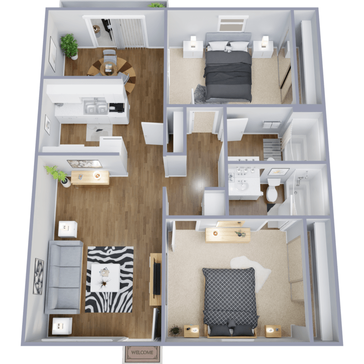 Plan C, a 2 bedroom 2 bathroom floor plan.
