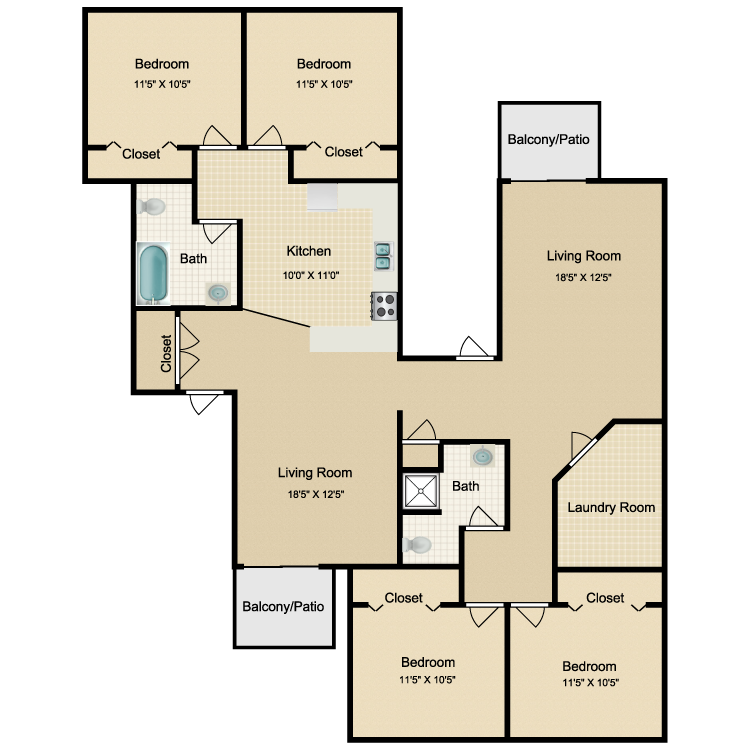Floor plan image of 4 Bed 2 Bath Renovated