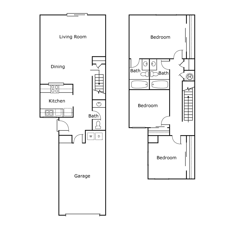 Plan A, a 3 bedroom 2.5 bathroom floor plan.