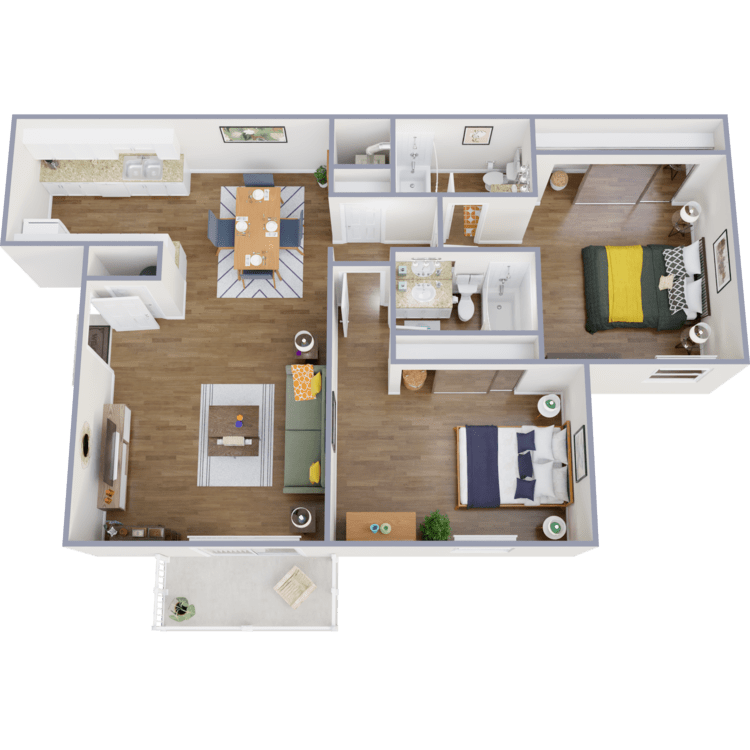 Hacienda, a 2 bedroom 2 bathroom floor plan.