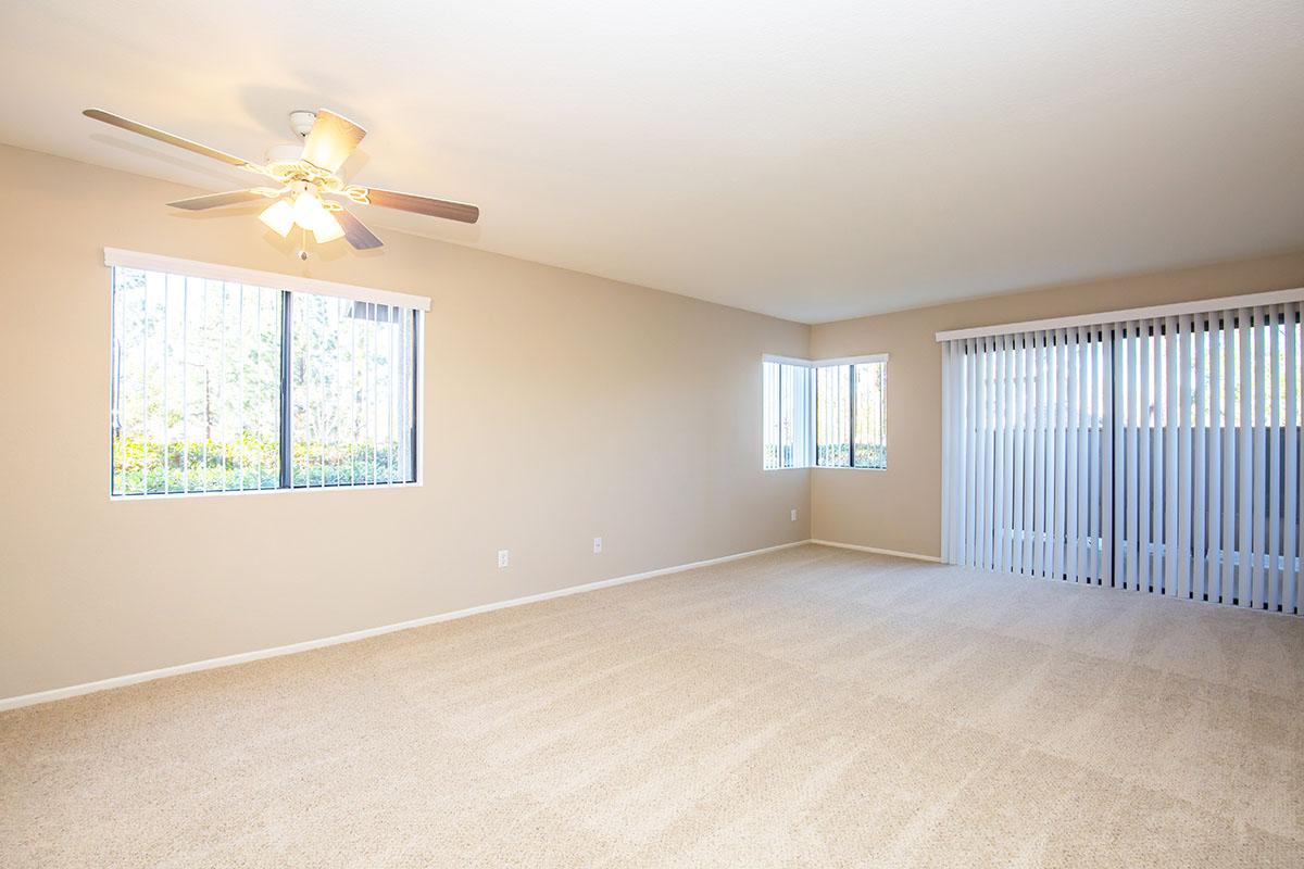 Carpeted living room with glass sliding doors