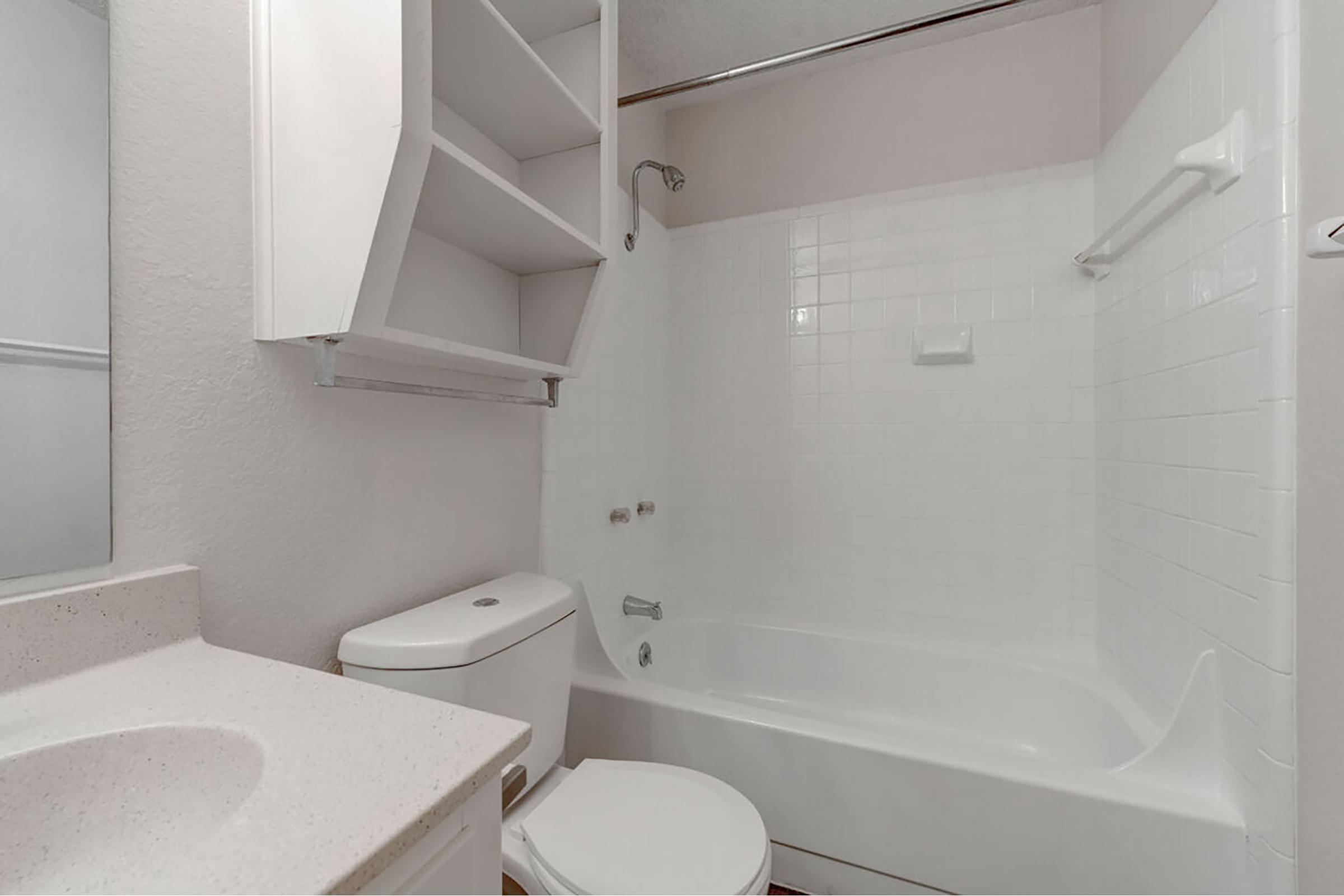 a shower that has a sink and a mirror