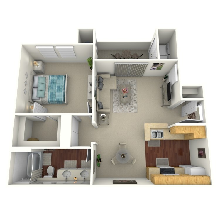 Plan 1 - Income Restricted, a 1 bedroom 1 bathroom floor plan.