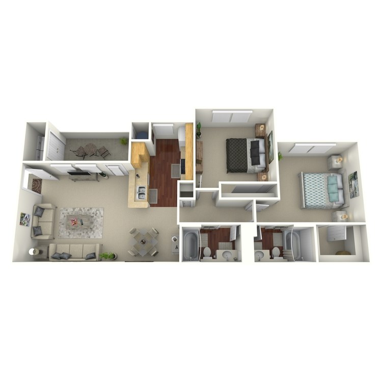 Plan 2 - Income Restricted, a 2 bedroom 2 bathroom floor plan.