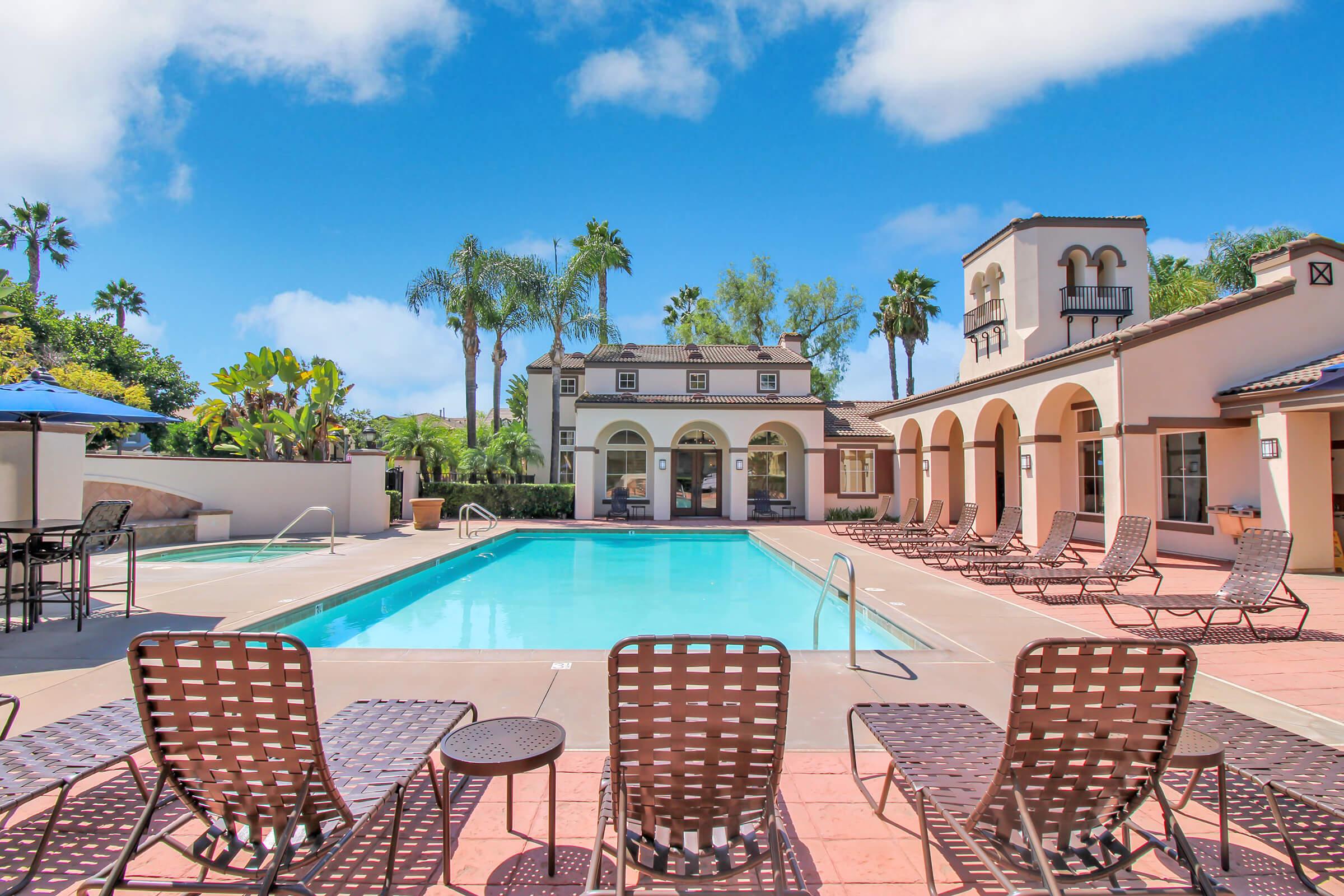 Lounge by the resort-style pool at Laurel Glen Apartment Homes