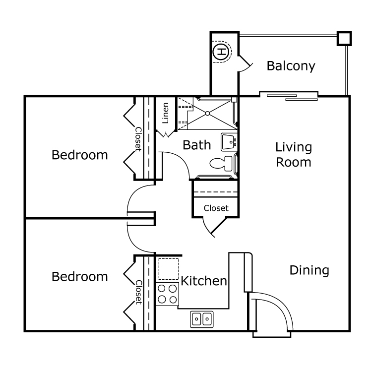 La Serena, a 2 bedroom 1 bathroom floor plan.