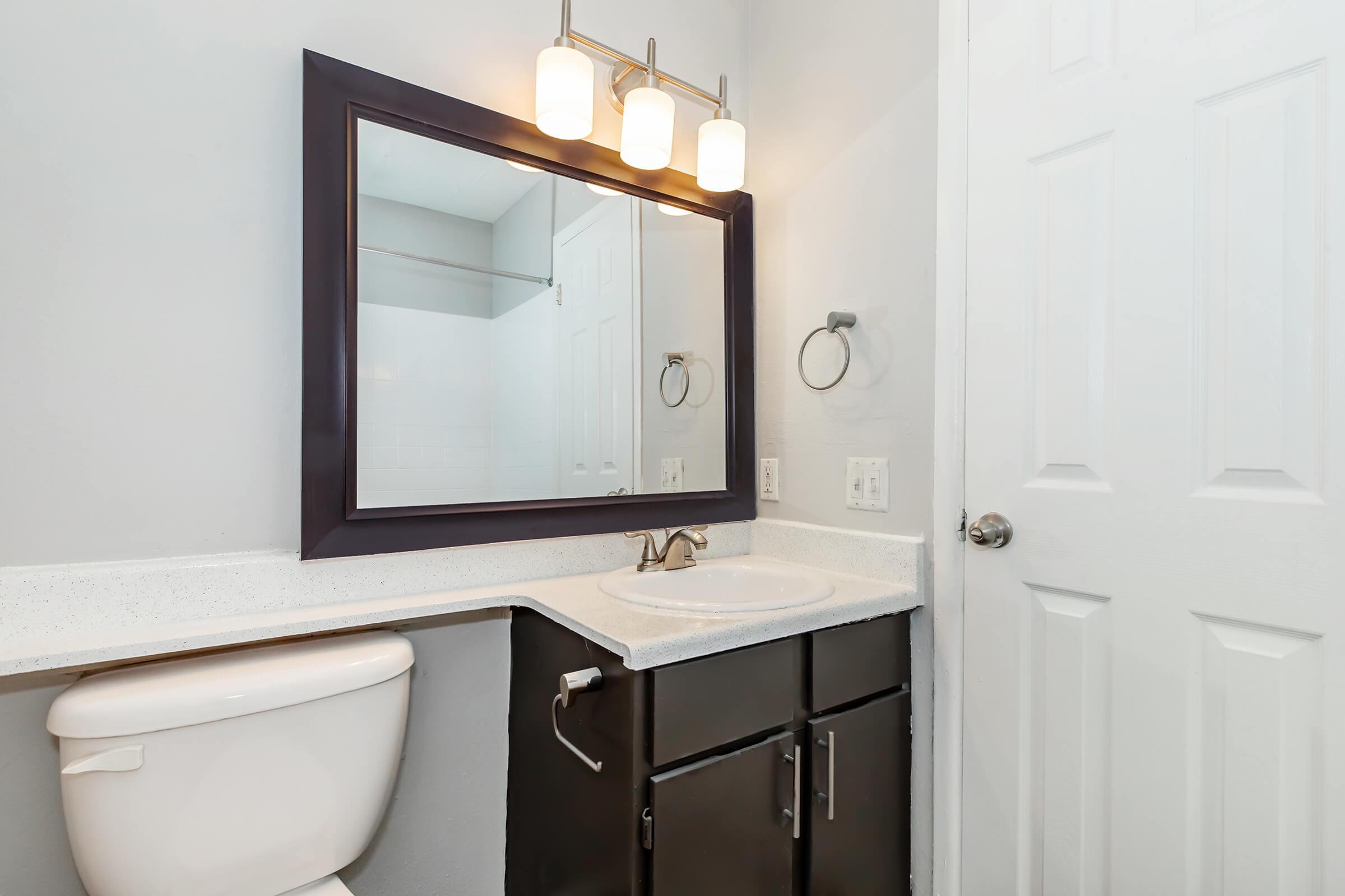 a restroom with a sink and a mirror