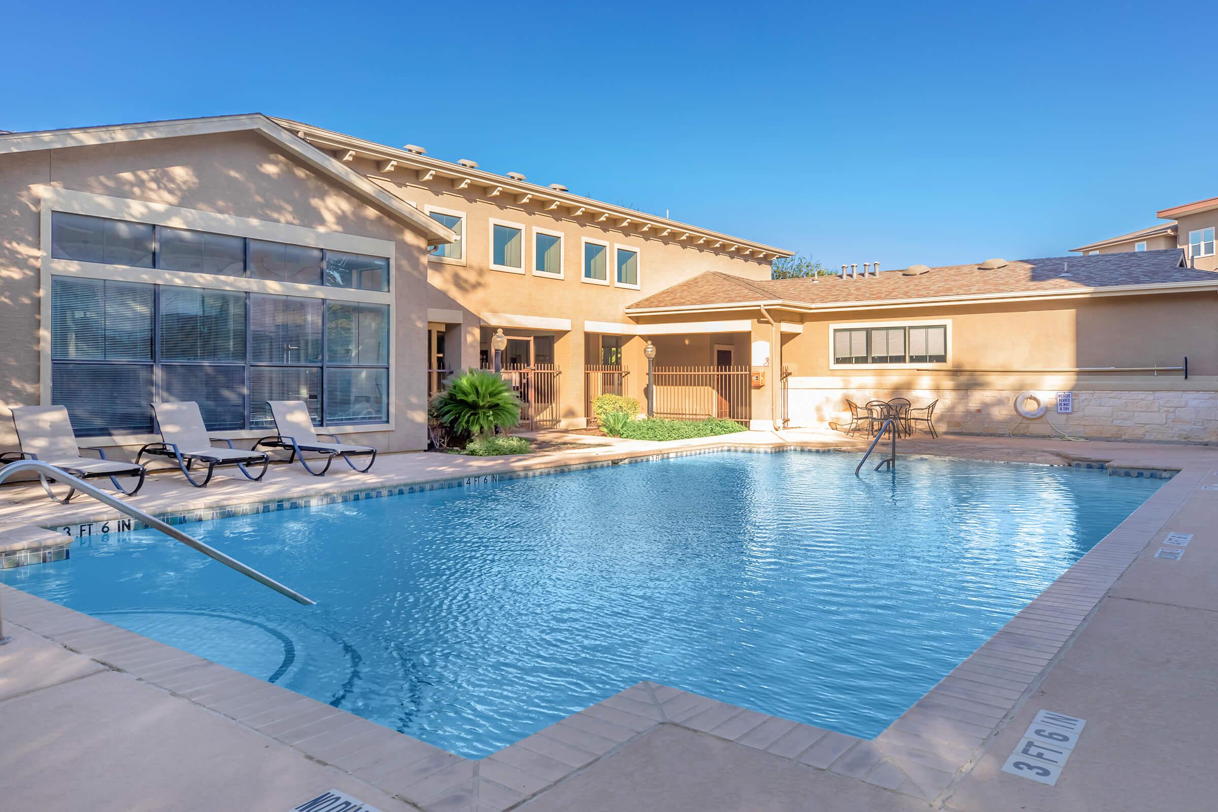 a building with a large pool of water