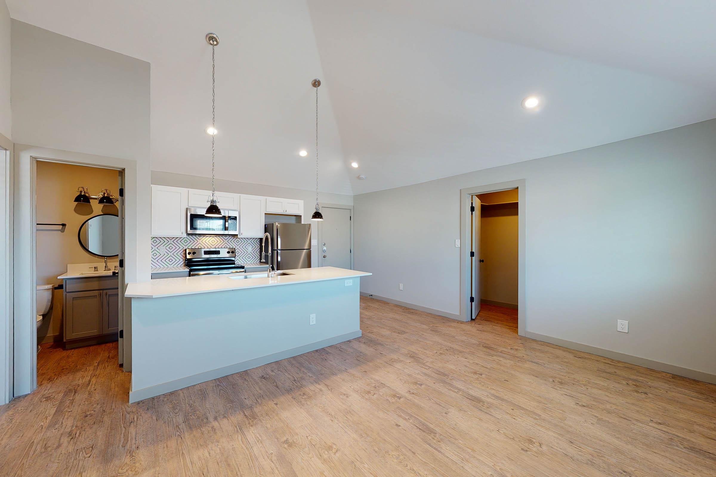 kitchen with white cabinets