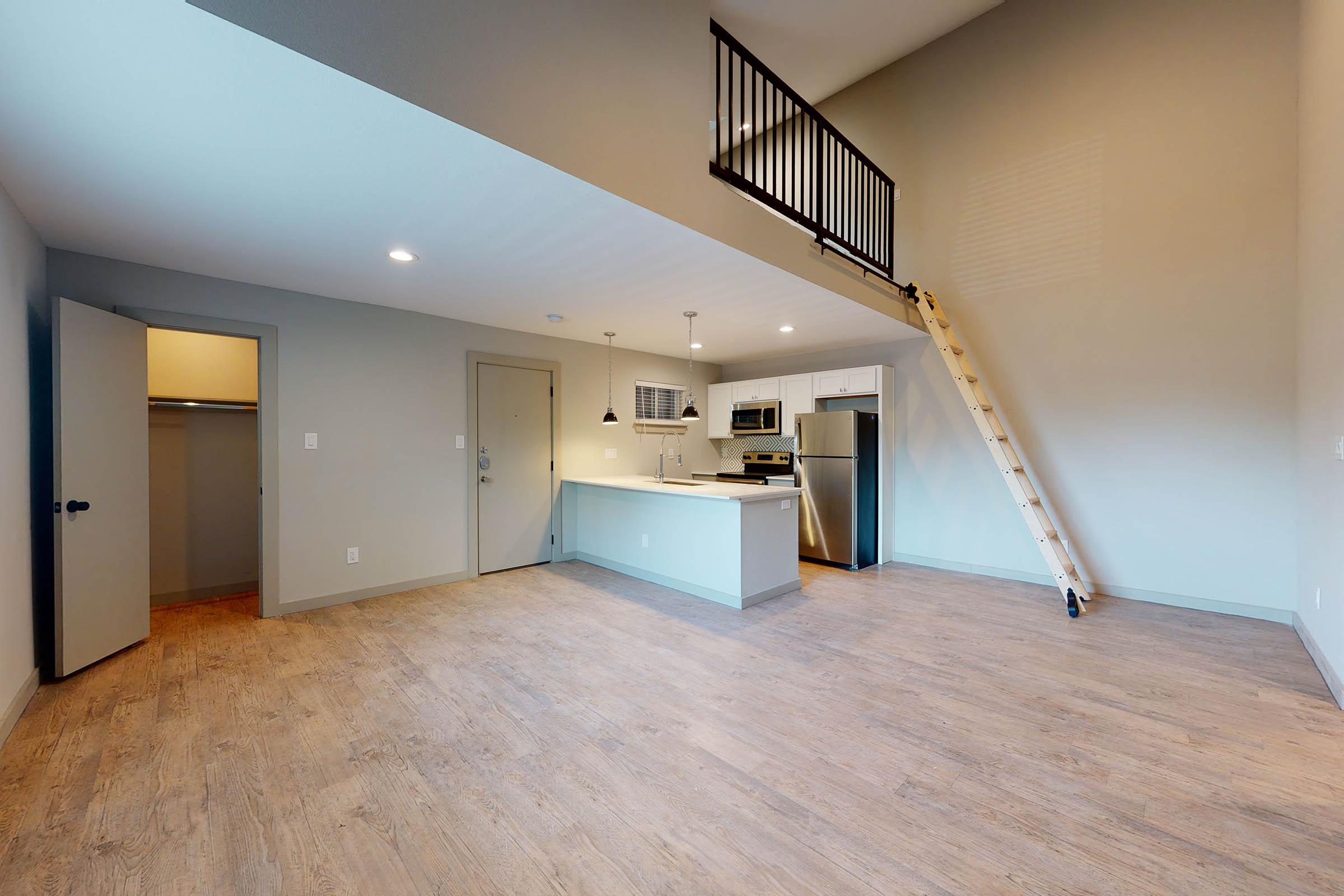 an apartment with stairs