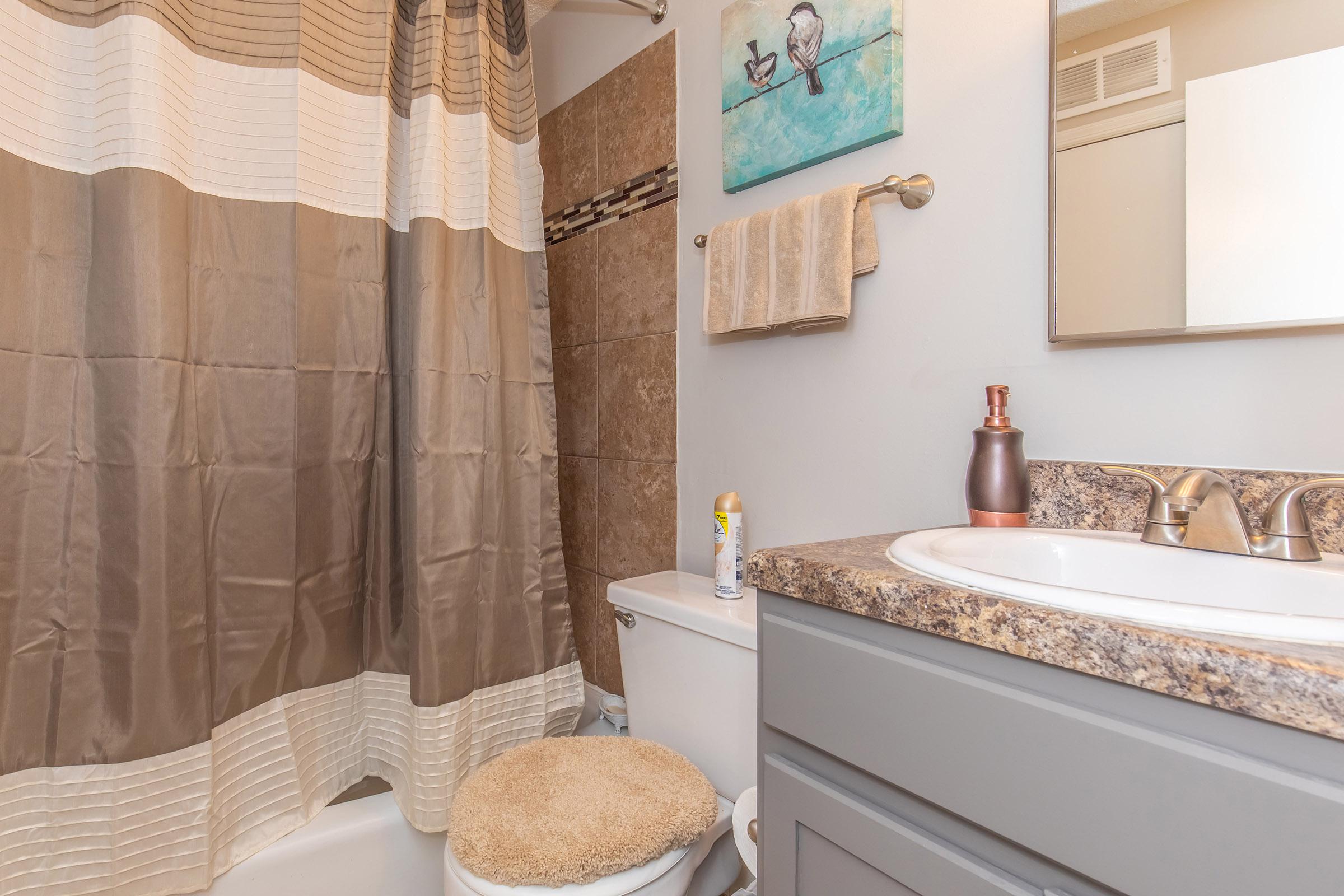 a shower curtain next to a sink
