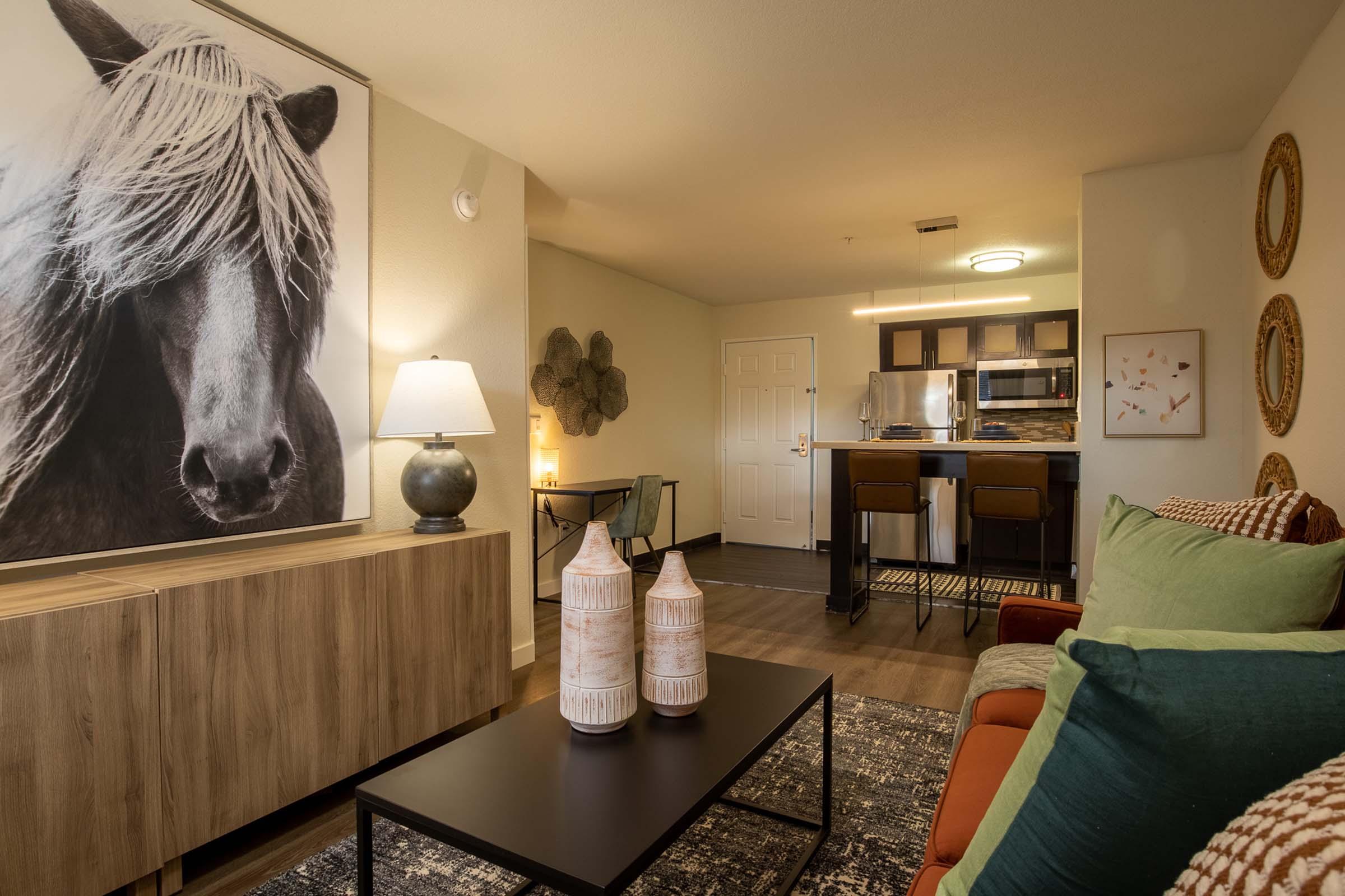 a horse standing in a room