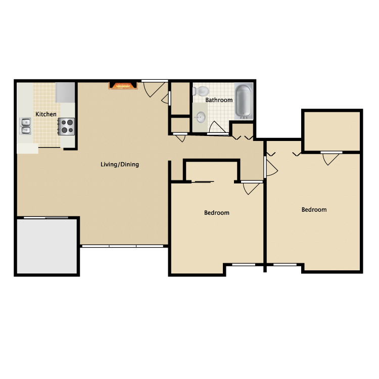 Floor plan image of 2 Bed 1 Bath
