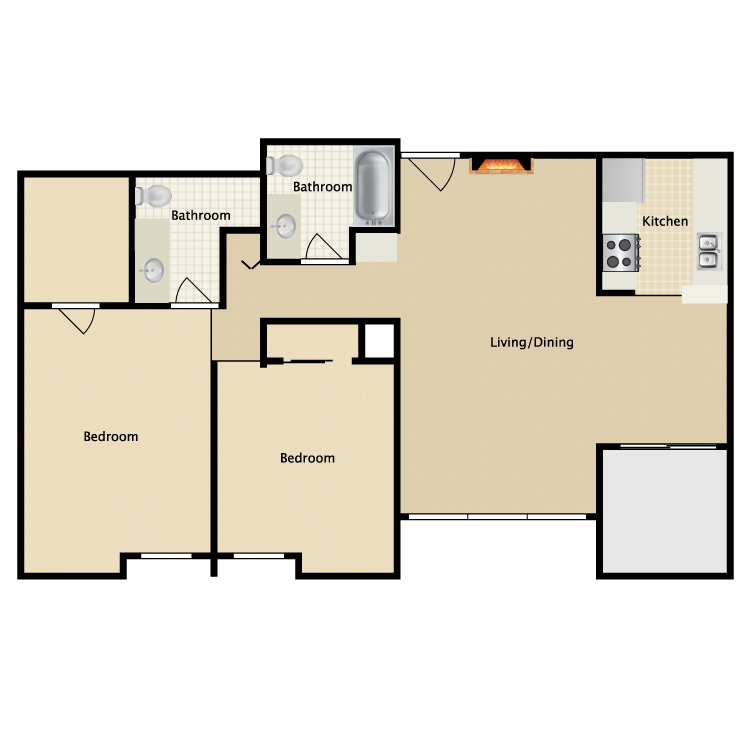 Floor plan image of 2 Bed 2 Bath
