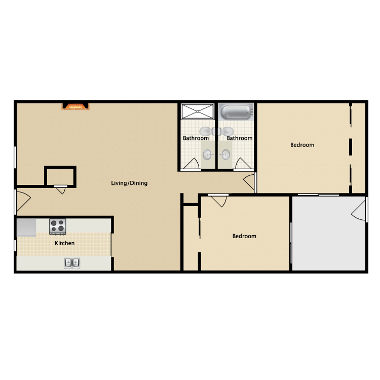Floor plan image of 2 Bed 2 Bath Home