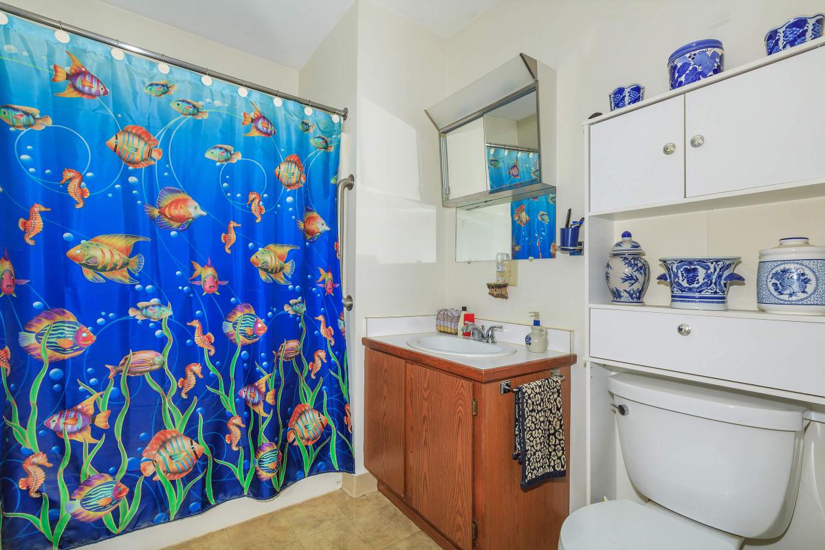 a kitchen with a sink and a mirror