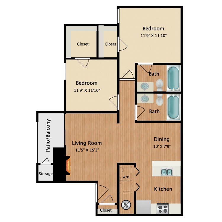 Floor plan image of Small 2 Bedrooms